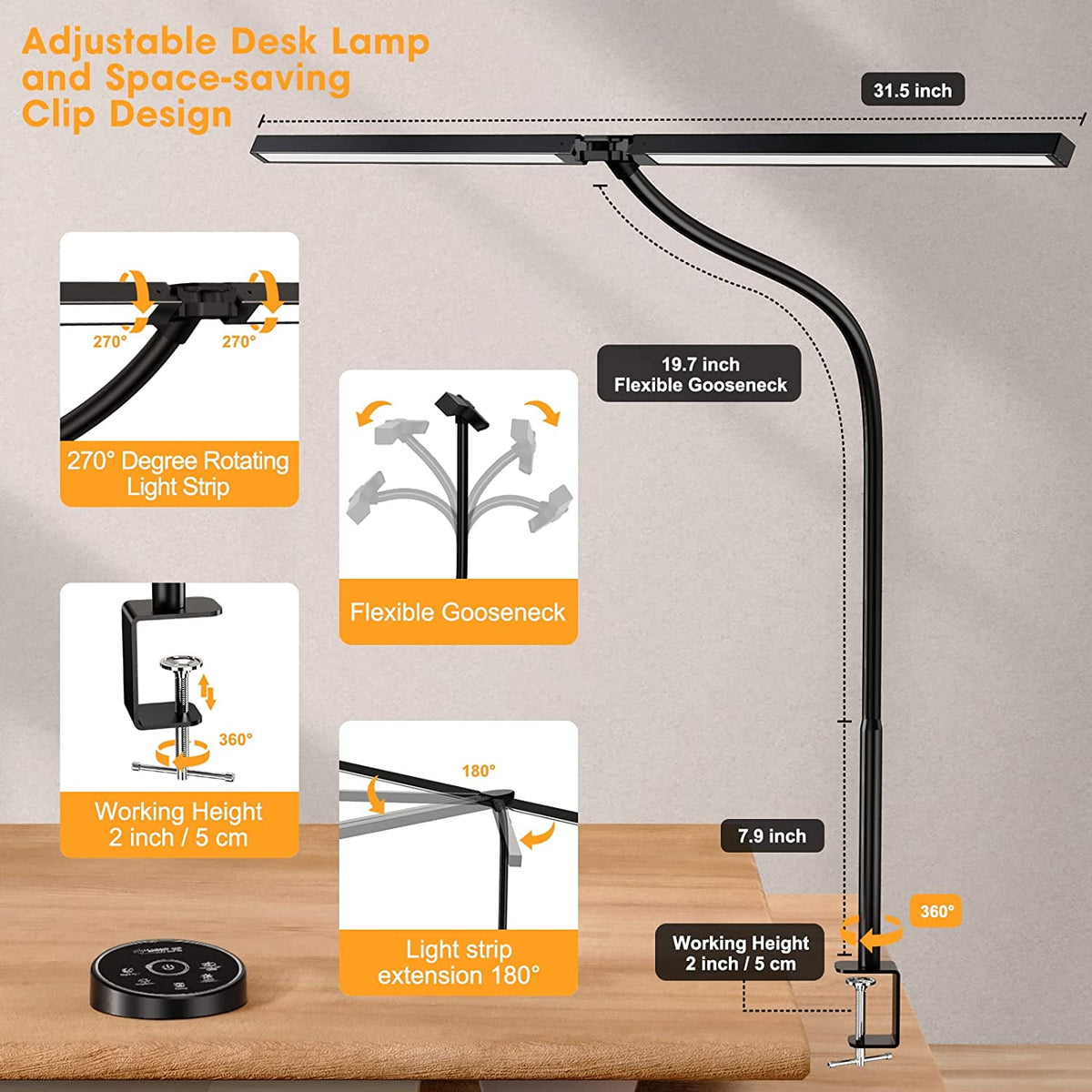Sinaa Light LED Desk Lamp for Home Office- 24W Architect Table Lamp with Clamp