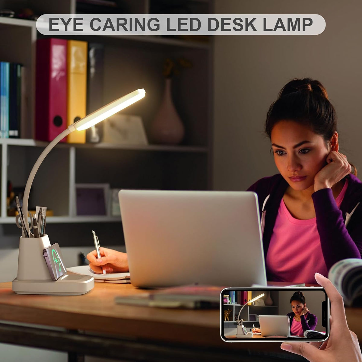Sinaa Light Desk Lamp with Wireless Charger, LED Desk Lamps for Home Office Eye-Caring