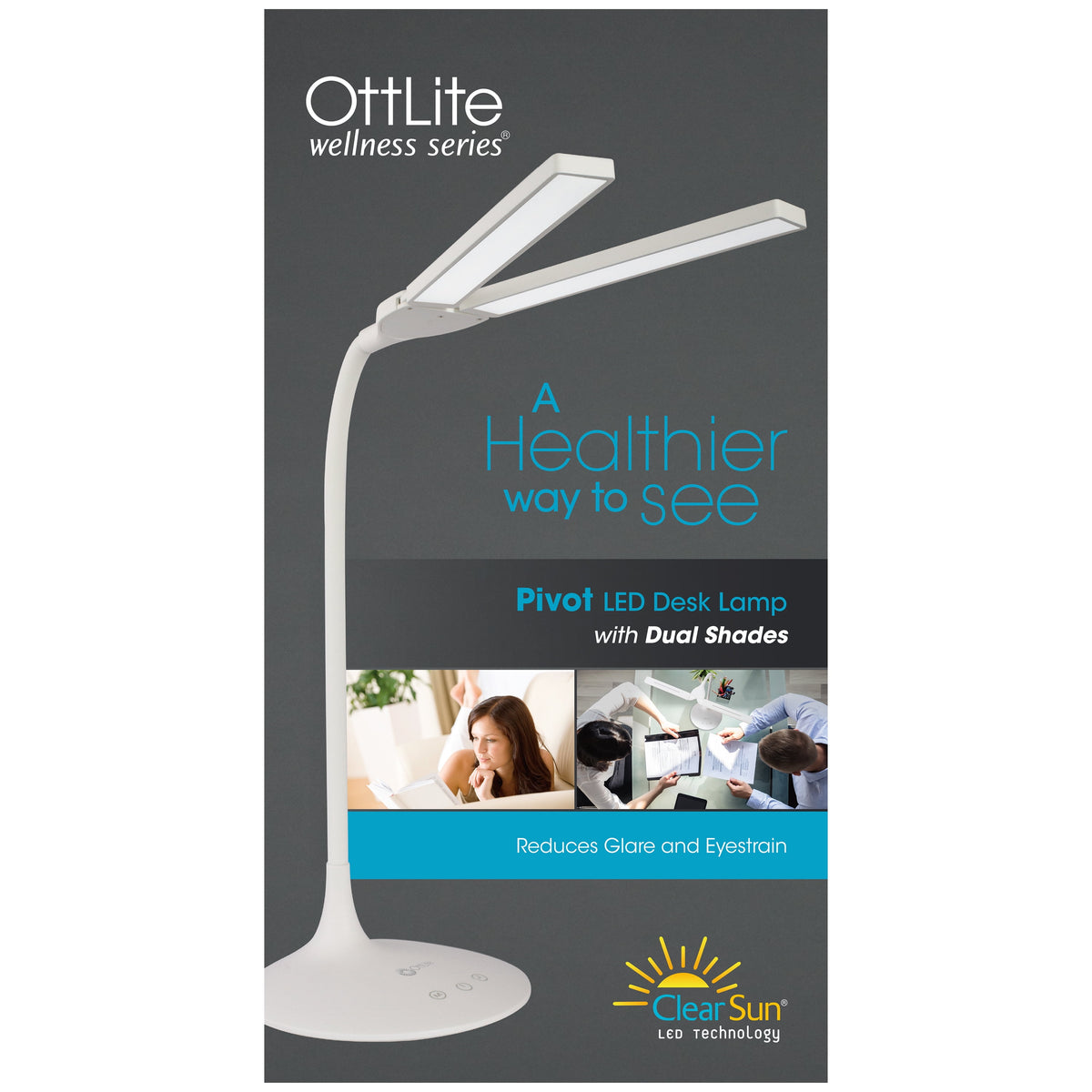Sinaa Light OttLite Wellness Series Pivot LED Desk Lamp with Dual Shades, Touch