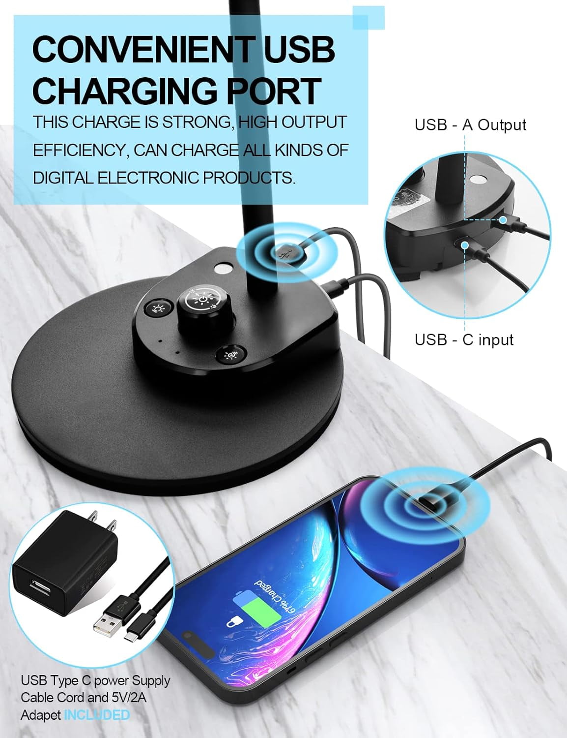 Sinaa Light BOHON LED Desk Lamp with USB Charging Port 3 Color Modes Dimmable Reading