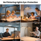 Sinaa Light LED Clip-on Desk Lamp, Double Head Reading Light, Dimmable USB Port Desk