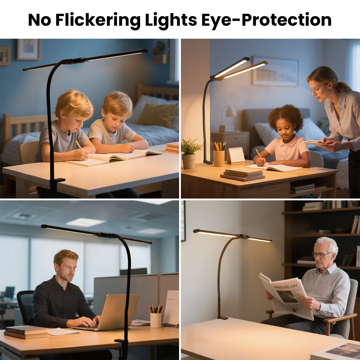 Sinaa Light LED Clip-on Desk Lamp, Double Head Reading Light, Dimmable USB Port Desk
