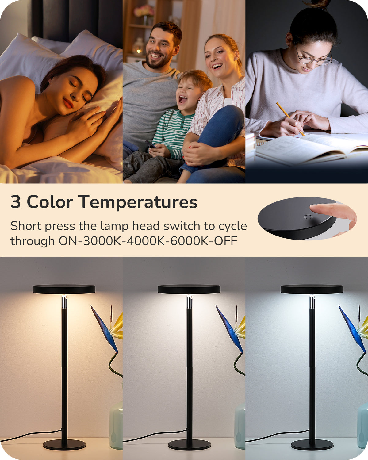 Sinaa Light EDISHINE LED Table Lamp with 2 Adjustable Height, High CRI 90+, 5%-100%