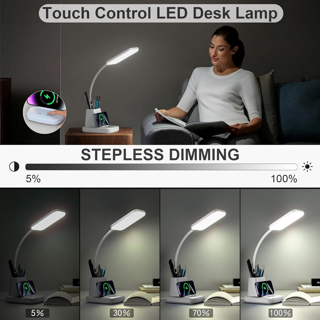 Sinaa Light Desk Lamp with Wireless Charger, LED Desk Lamps for Home Office Eye-Caring