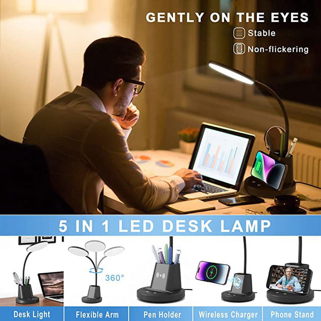 Sinaa Light Sailstar LED Desk Lamp with Wireless Charger & Pen Holder, 3 Color Modes,