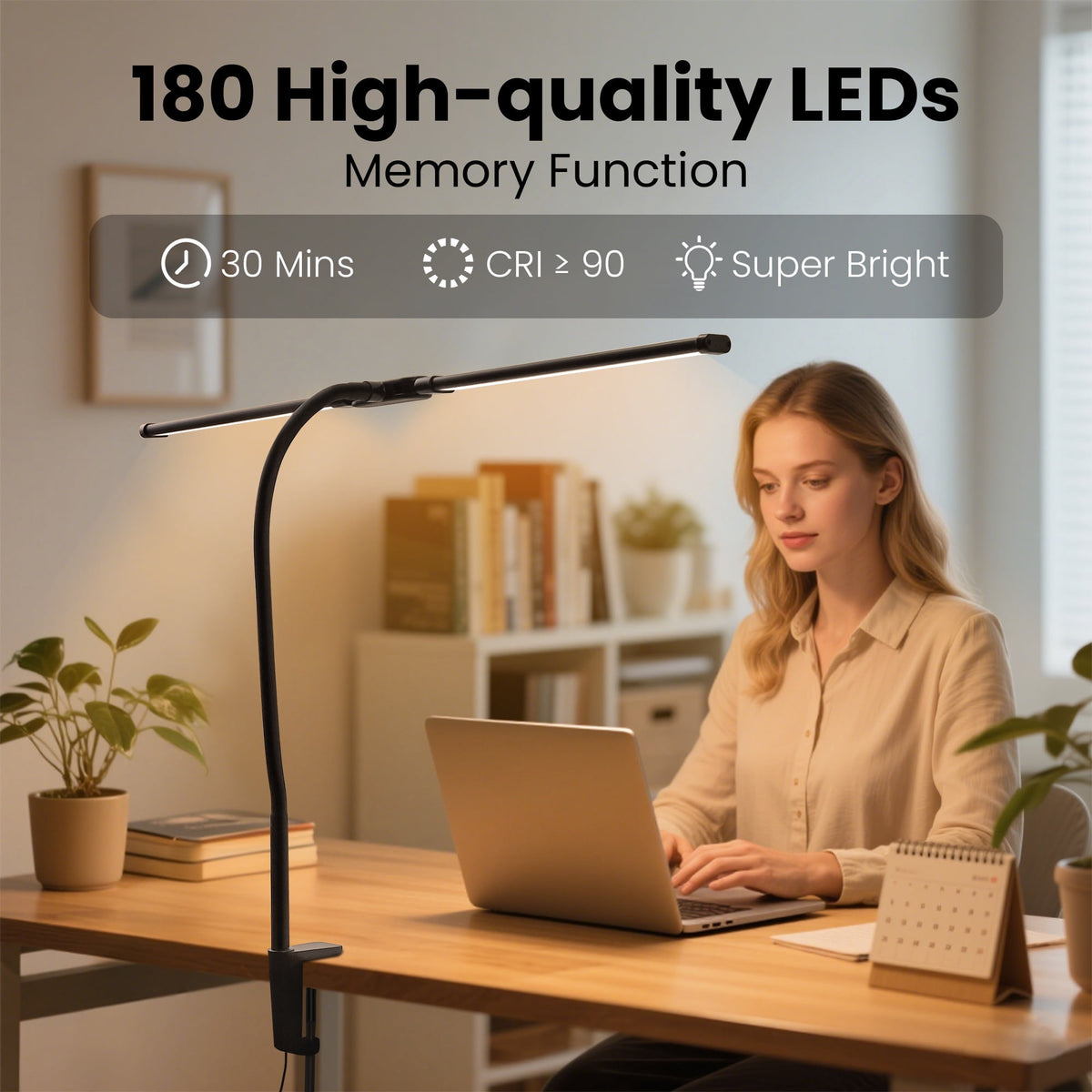 Sinaa Light LED Clip-on Desk Lamp, Double Head Reading Light, Dimmable USB Port Desk