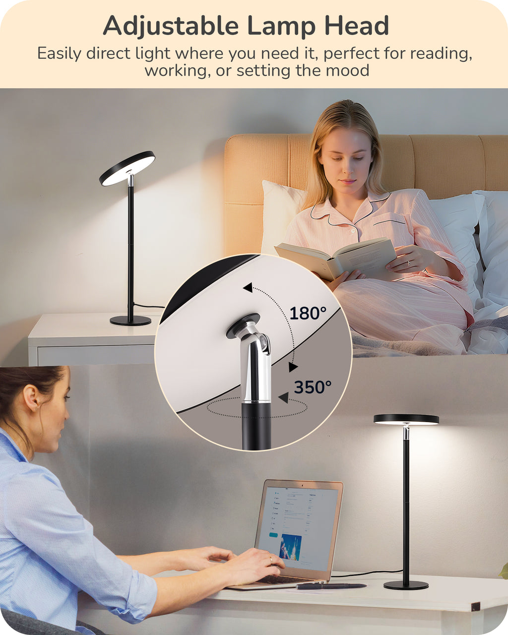 Sinaa Light EDISHINE LED Table Lamp with 2 Adjustable Height, High CRI 90+, 5%-100%