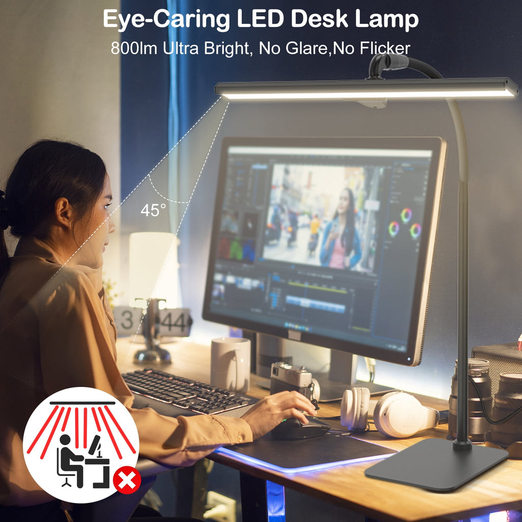 Sinaa Light Lococo LED Desk Lamp, Tall Gooseneck, 5-Level Dimmable Brightness & Color