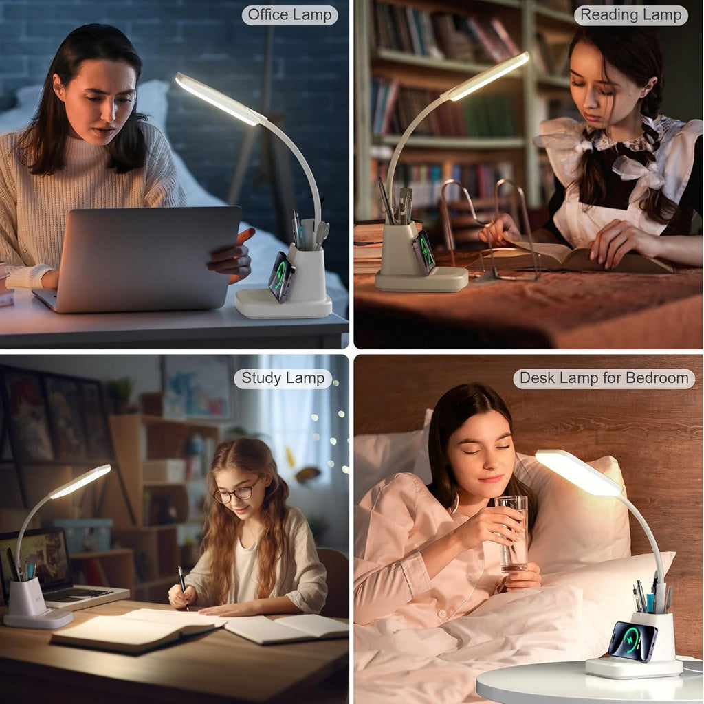 Sinaa Light Desk Lamp with Wireless Charger, LED Desk Lamps for Home Office Eye-Caring