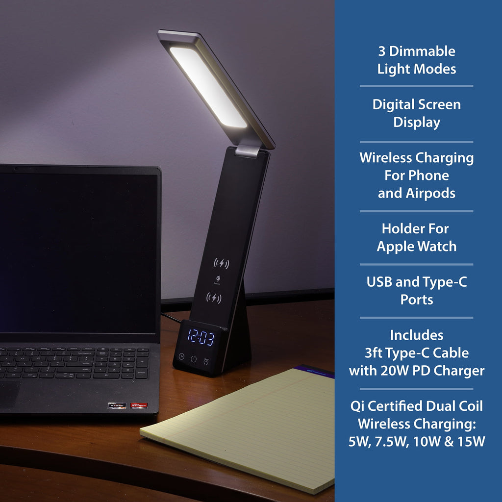 Sinaa Light 10.9' 5-in-1 LED Dimmable Wireless Charging Foldable Hinge Desk Lamp