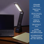Sinaa Light 10.9' 5-in-1 LED Dimmable Wireless Charging Foldable Hinge Desk Lamp