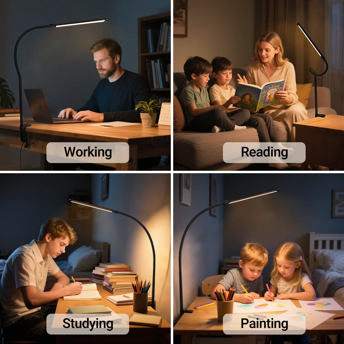 Sinaa Light LED Desk Lamp, Clip-on Desk Lamp with 3 Color & 10 Brightness, Dimmable