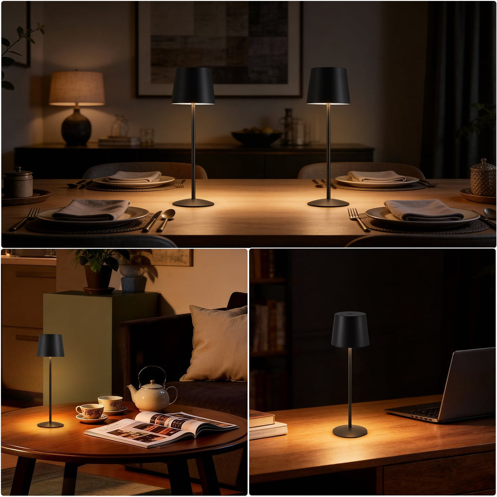 Sinaa Light NATYSWAN Modern Black LED Desk Lamps 2-Pack, Adjustable Height, Touch
