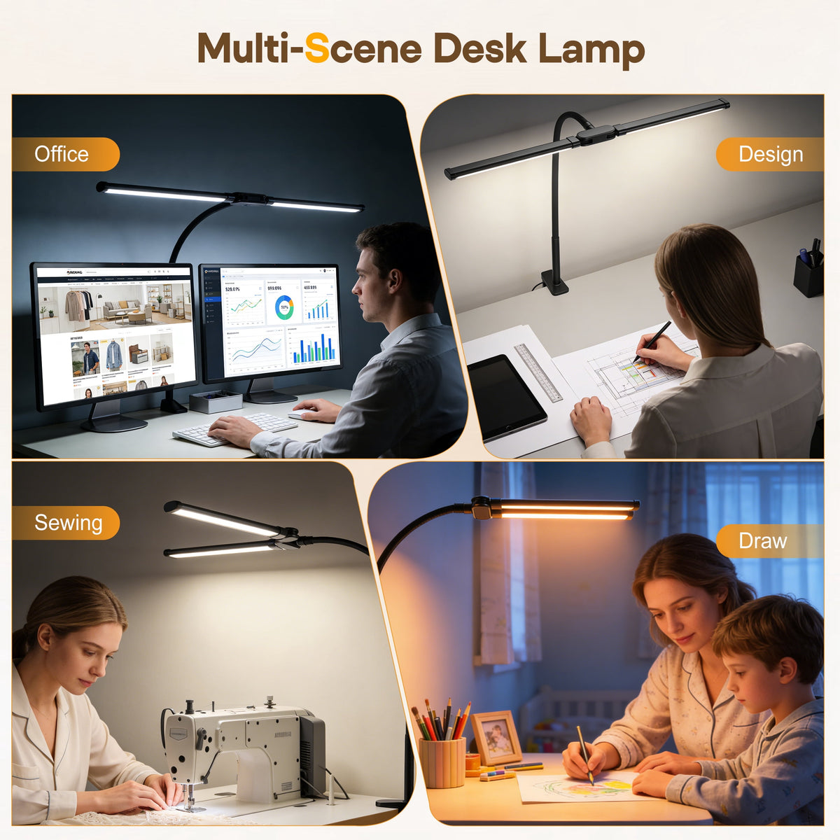 Sinaa Light LED Desk Lamp with Clamp- 24W Dual Monitor Light, Ultra Wide Architect