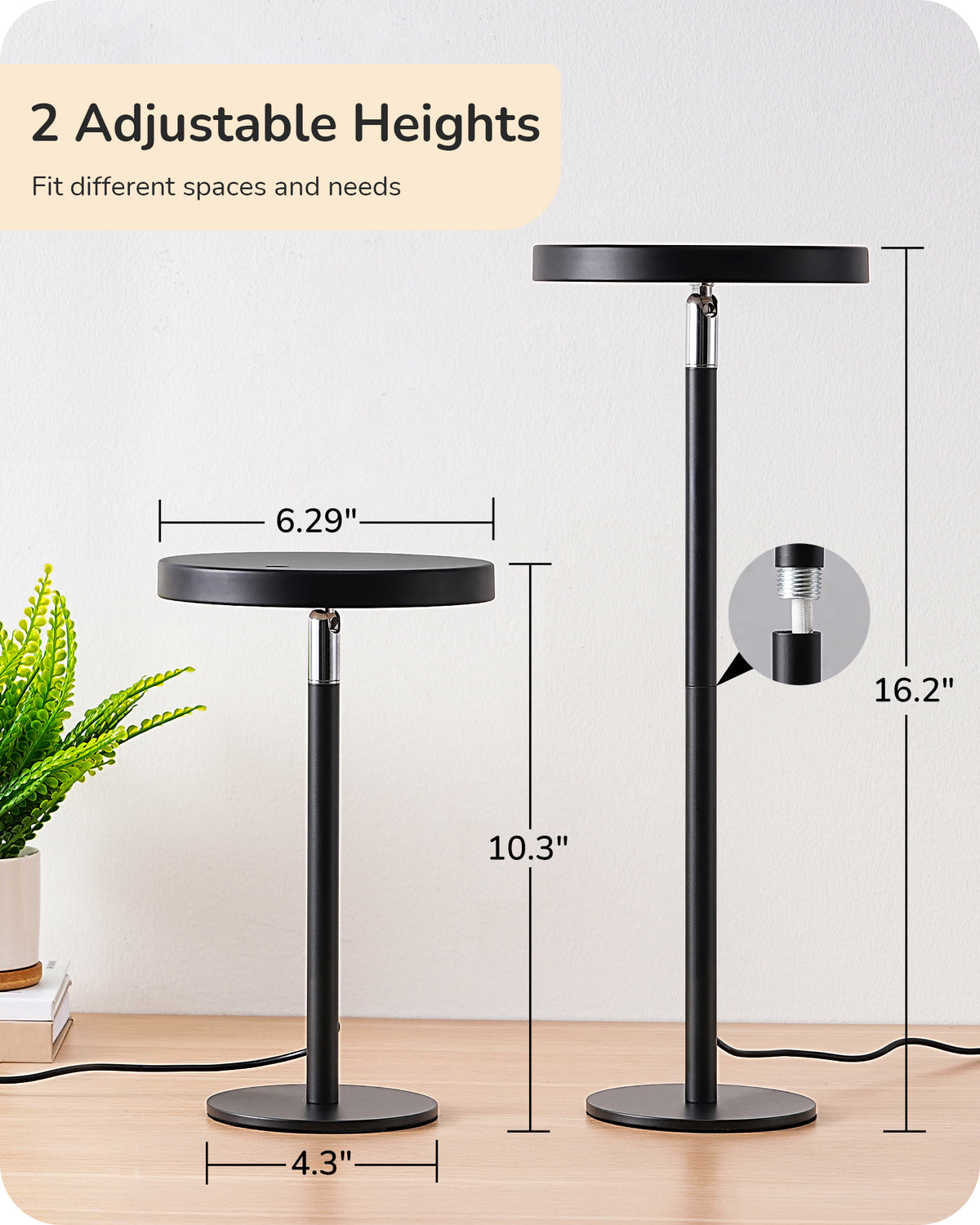 Sinaa Light EDISHINE LED Table Lamp with 2 Adjustable Height, High CRI 90+, 5%-100%